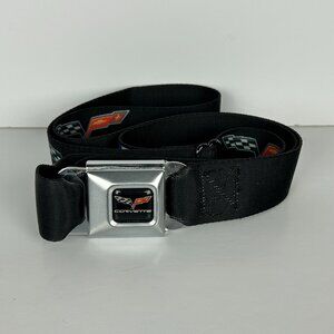 GM Corvette Seatbelt Style Belt Buckle Logo Black Red Adjustable‎ Fashion